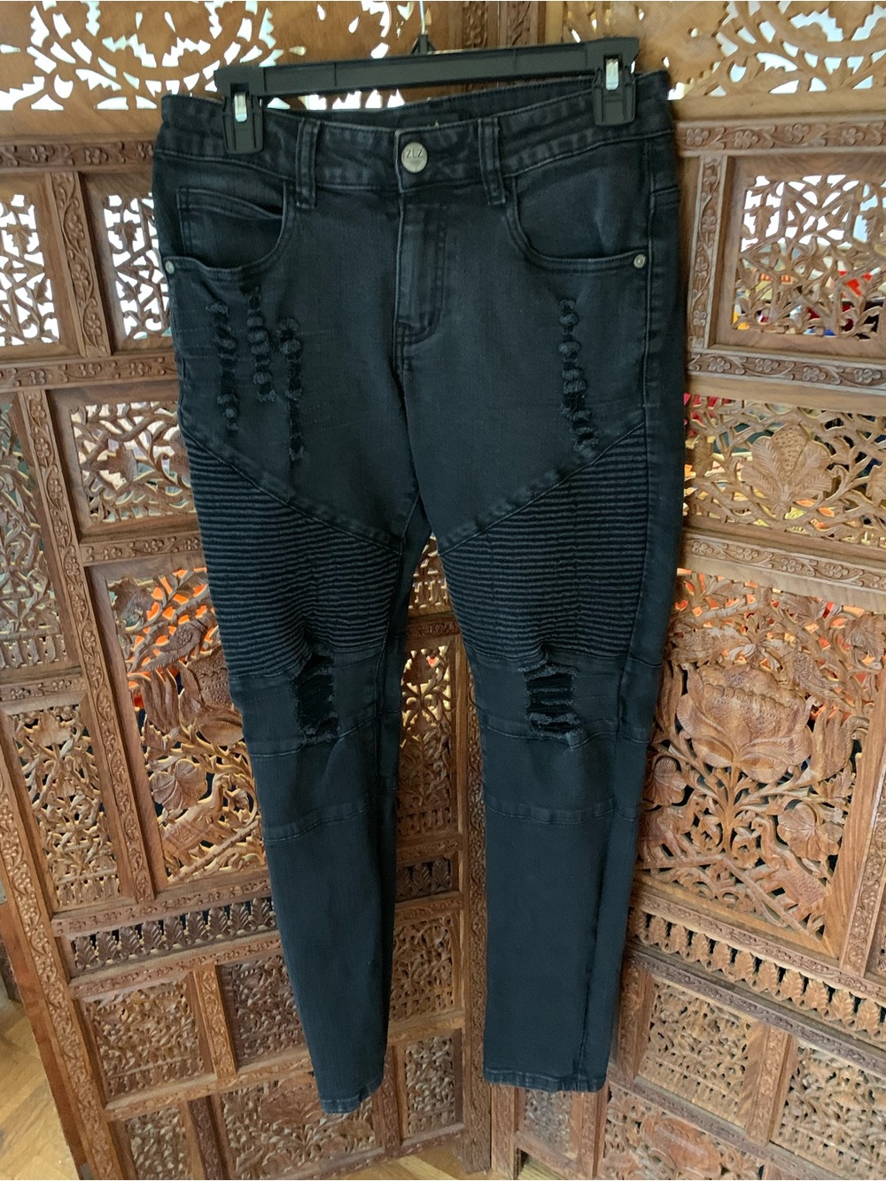 Black Distressed Moto Skinny Jeans